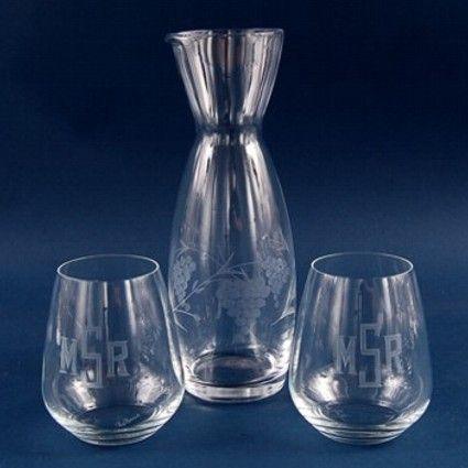 Engraved 3 Piece Etched Crystal Stemless Wine Set - Item 383-3 Personalized Engraved Quality Glass Engraving