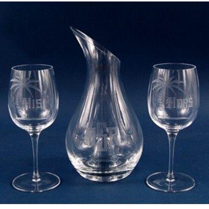 Engraved 3 Piece Etched Crystal Wine Decanter Set - Item 397-3 Personalized Engraved Quality Glass Engraving