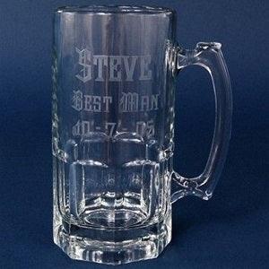 Personalized Etched 34oz Glass Beer Mug for Men - Customized Beer
