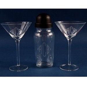 Engraved 3 Piece Martini Shaker Set - Item 355-3 Personalized Engraved Quality Glass Engraving
