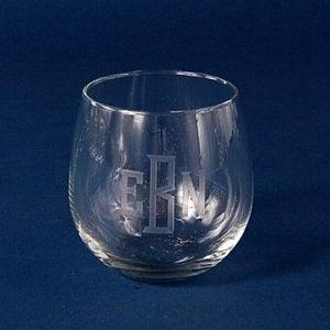 Engraved Stemless Wine Glass - 16 oz - Item 455/222 Personalized Engraved Quality Glass Engraving