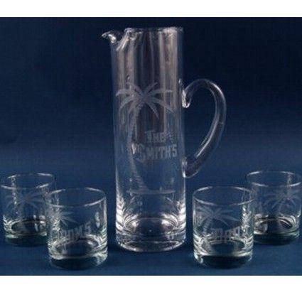 Engraved 5 Piece Bar Pitcher Set - Item 364-02-5 Personalized Engraved Quality Glass Engraving