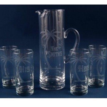 Engraved 5 Piece Pitcher Set - Item 364-05 Personalized Engraved Quality Glass Engraving