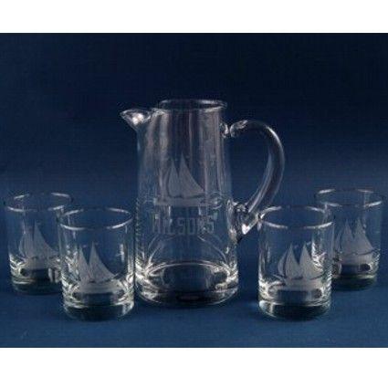 5 Piece Engraved Tower Bar Pitcher Personalized Set Personalized Engraved Quality Glass Engraving