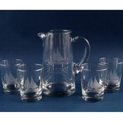 Engraved 5 Piece Bar Pitcher Set - Item 365-52-5 Personalized Engraved Quality Glass Engraving