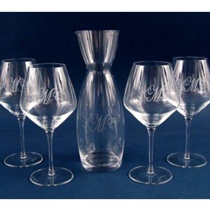 Engraved 5 Piece Crystal Red Wine Set - Item 382-5 Personalized Engraved Quality Glass Engraving