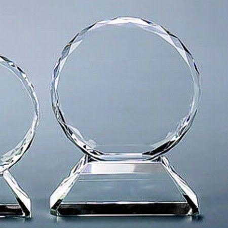 Engraved Round Optic Crystal Trophy On Base, 6.75" H - Item 004128 Personalized Engraved Quality Glass Engraving