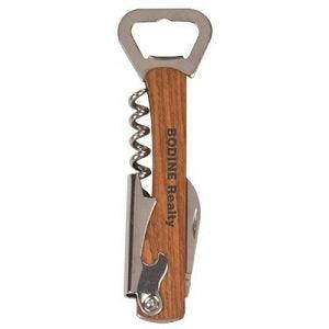 5 1/4" Engraved Wooden Bottle Opener & Wine Corkscrew - Add Your Logo Personalized Engraved Quality Glass Engraving