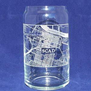 Engraved College Town Map Glass Beer Can/Soda Can 16 oz - Item 209/L-CTM Personalized Engraved Drinkware Quality Glass Engraving