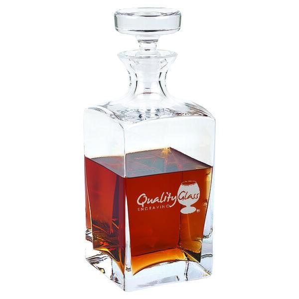 Sir Henry Square European Mouth-Blown Engraved 34 oz. Scotch or Whiskey Crystal Decanter Personalized Engraved Drinkware Quality Glass Engraving