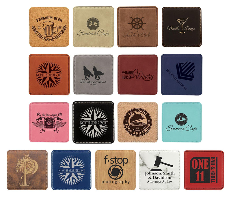 Engraved 4" x 4" Square Drink Coasters - Personalized Leatherette Coasters Personalized Engraved Coaster Quality Glass Engraving