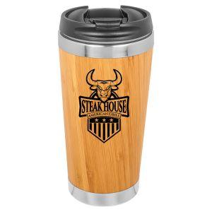 Engraved Stainless Steel & Bamboo Tumblers 15 oz. Mug - Item LTM033 Personalized Engraved Quality Glass Engraving