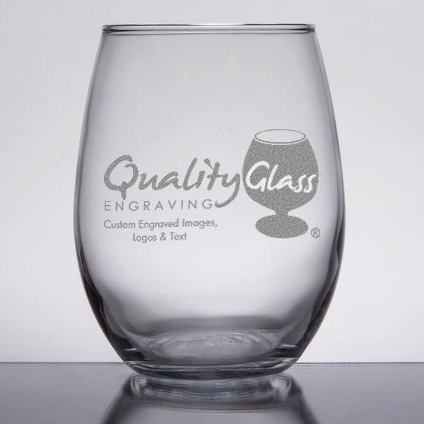 Engraved Stemless Perfection Wine Glass - 15 oz - Item C8303 Personalized Engraved Drinkware Quality Glass Engraving